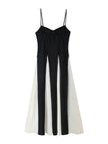 Women's Clothing 2025 Spring New Black And White Splicing Big Dress Slings Hanging Dress