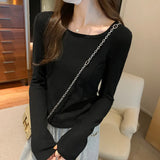 Straighten Shoulder Long-Sleeved T-Shirt The New Autumn Style Is Slim, Slim, Slim And Short-Bottomed Underwear-Outfit