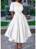 New Women's Dress Fashion Temperament Solid Color Office Lady Irregular One-Shoulder Strap Waist Women's Long