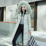 Winter New Fashion Large Size Cotton Clothes Female Long Korean Version Of The Waist Over The Knee And Thick Big Wool Collar Cotton-Padded Jacket Coat-Outfit