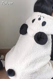 Autumn Winter Kawaii Hoodies Women Japanese Soft Girl Lambswool Cute Panda Ear Oversized Hoodie Preppy Style Button