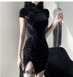 New Slim High-Waisted Cheongsam Dress Improved Summer Skirt Vintage Skirt Women's Dress-Outfit