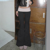 Girls Color Waist Low Waist Leisure Micro-Pants 2024 Slim To Show Thin Hot Girls Sports Knitted Trousers-Outfit