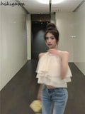 Women Clothing Summer Crop Tops O-neck Sleeveless Chiffon Tanks Fashion Ruffles Korean Camis Temperament Vest 2023 Ropa