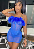 Sweet Strapless Solid Feathers Trim Skinny MiniTwo Piece Skirt