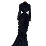 Women's Fashion Dress 2025 Autumn Design Feeling Cross-Folded Slim Top-Cuffed And High-Necked