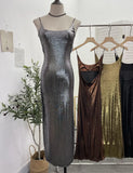 Real Shooting ö̽ð´ø Dress Bare Back Repair Behind The Opening Fork Long Bag Over The Knee Dress