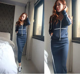 Autumn fashion 2 Pieces set Sweatshirt Long Sleeve Hooded Top+High waist Long pencil Skirts Female Casual