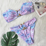 Toloer New Sexy Bikini Solid Color Strapless High Waist Swimsuit Metal Accessories Women's