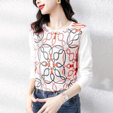 printing Women's silk shirts Spring Autumn Basic bottoming shirts Casual Tshirt Ladies o-neck Long Sleeve Tee