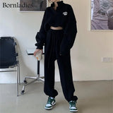 2022 Women Cotton Sweatshirt Suit Oversized Sets Female Stand Collar Loose Sweatshirt + Long Pants Suits Short