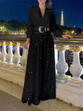 Long-Sleeved Temperament Elegant Waist Display Thin V-Neck Broad Leg Trousers Set Without