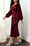 Elegant Sequins V Neck Long Sleeve Mermaid