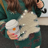 New Design Red And Green Christmas Sweater Women Sequins Furry Christmas Tree Winter Pullover Loose Long Sweater Outer