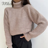 Turtleneck Women Sweater Women Khaki Long Sleeve Pullover 2020 Autumn Winter Casual Pink Jumper Top Loose