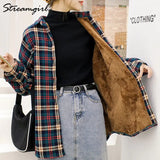 Fleece Shirt Women Autumn Winter 2021 Plaid Blouse Long Sleeve Velvet Shirts Female Oversized Boyfriend Warm Plaid