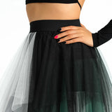 Women Midi Skirts Summer Contrast Color/Solid Color Elastic High Waist Irregular Ruffles Multi-Layered Tulle Tutu Skirts-Outfit