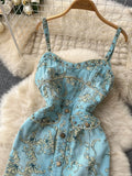 Women Denim Dress Summer New Sexy Straps Skinny Short Skirt Blue Korean Fashion Classic Printed Streetwear Strapless Jean