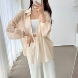 Temperament Long-Sleeved Sunscreen Shirt Women 2025 Summer New Chiffon Shirt Air-Conditioning Shirt White