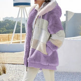 and the United States 2021 autumn and winter warm plush and zipper pocket hooded loose jacket