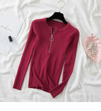 O Neck Striped Sweaters Knitted Zipper Pullover Long Sleeve Woman Sweaters Tops Slim Casual Soft Jumper Pull Femme