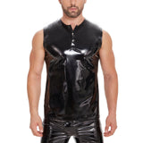 Toloer Men's Mirror PU Bright Leather Vest Slim Leisure Waterproof Sleeveless Leather Vest Size Accurate-Outfit