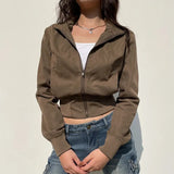 Long Sleeves Pockets Cargo Coats Vintage Solid Slim Jackets Y2K Fashion Streetwear Aesthetic Zip Up Clothes-Outfit