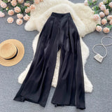 Solid Fashion Mesh Women Pants Summer 2022 Zipper Casual Elegant Vacation Long Wide Leg