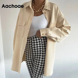 Aachoae Women Solid Oversize Loose Jacket Coats Casual Turn Down Collar Batwing Sleeve Coats Female Elegant Autumn