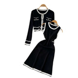 Fragrant Style High-End Set Of Women's Autumn Fashion Crash Round-Neck Long-Sleeved Knitted Shirt Sleeveless Vest