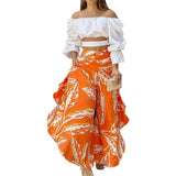 Set Women Solid Slash Neck Full Sleeve Off Shoulder Tops Two Piece Sets Loose Casual Print Long Pants High Waist 2024-Outfit