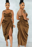 Satin Irregular Ruched Strap Sexy Party