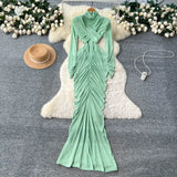 Women's Fashion Dress 2025 Autumn Design Feeling Cross-Folded Slim Top-Cuffed And High-Necked