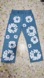 2024 Men's And Women's New Street Fashion Printed High-Waisted Straight Tube Slim Jeans-Outfit