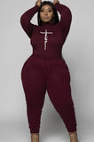 Print Turtleneck Shirt and Pants Plus Size 2 Piece