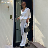 Fashion Black Wide Trouser Suits Casual Blouse Office Two Piece Set