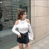Crop Tops Fashion Hooded Casual Tshirts Women Clothing Long Sleeve Gothic Tees Korean Off Shoulder Sexy Y2k T Shirt-Outfit