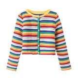 Rainbow Striped Round Neck Knitted Cardigan Short Sweater In Summer-Outfit