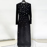 Star Temperament Elegant Heavy Industry Nails And Diamonds Long Sleeve Long Dress Dress Dress