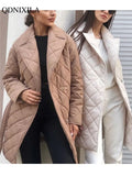 Winter Spring Mid-length Women's Parkas Black Cotton Padded Lace Jacket Light Thin Fashion Elegant Quilted Coats for