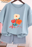 100% Cotton L-5XL T Shirt Plus Size Tshirt Short Sleeve Women Top Summer Cartoon Print Couple O Neck Oversized T