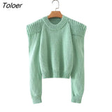 Women Fashion O neck Solid Hollow Out Shoulder Casual Short Knitting Sweater Ladies Chic Crochet Pullovers Tops