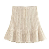 Mesh Knitted Blouse Mesh Jacquard Mini Skirt Set-Outfit