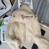 Velvet Sweater Coat Women's Autumn And Winter 2023 New Design Sense Small Fragrance, Foreign Style, Hooded Sweater-Outfit