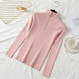 Solid Zipper Pullover Sweater Knitted Autumn and Winter 2021 Long Sleeve Pull Femme Slim Jumper Women Sweaters Tops
