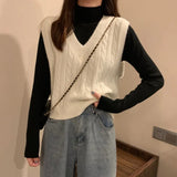 and Autumn Models 2021 New Women's Sweater White V-neck Vest Vest Sweater Sweater Loose Short Outer Jacket