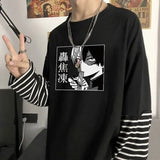 Sleeve Harajuku T-Shirt Women'S Stitching Long Sleeve T-Shirt Stripe Printing O-Neck Chic Tops 2022 Summer