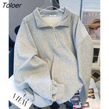 Autumn Half Turtleneck Zipper Loose Sweatshirt Women Korean Fashion Casual Gray Hoodies Female Pullover Streetwear