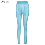 see-through pants woman 2021 sexy sexy high-waist patchwork see-through leggings body shaping striped demon style