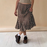 Fashion Basic Wave Point Bump Low-Waisted Hottie Lotus Leaf Side Splicing Straight Half Skirt